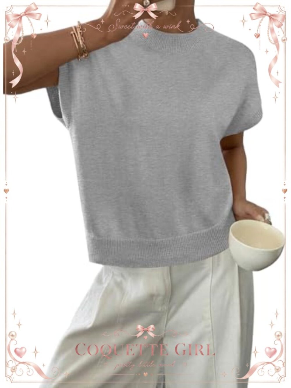 Womens Cap Sleeve Sweater Loose Fit Knit Pullover Crewneck Top
